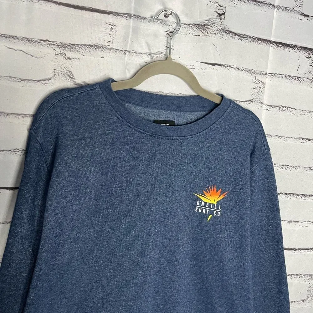 O'Neill Blue Crewneck Graphic Surf Sweater with Ribbed Cuffs Beach SZ L Unisex